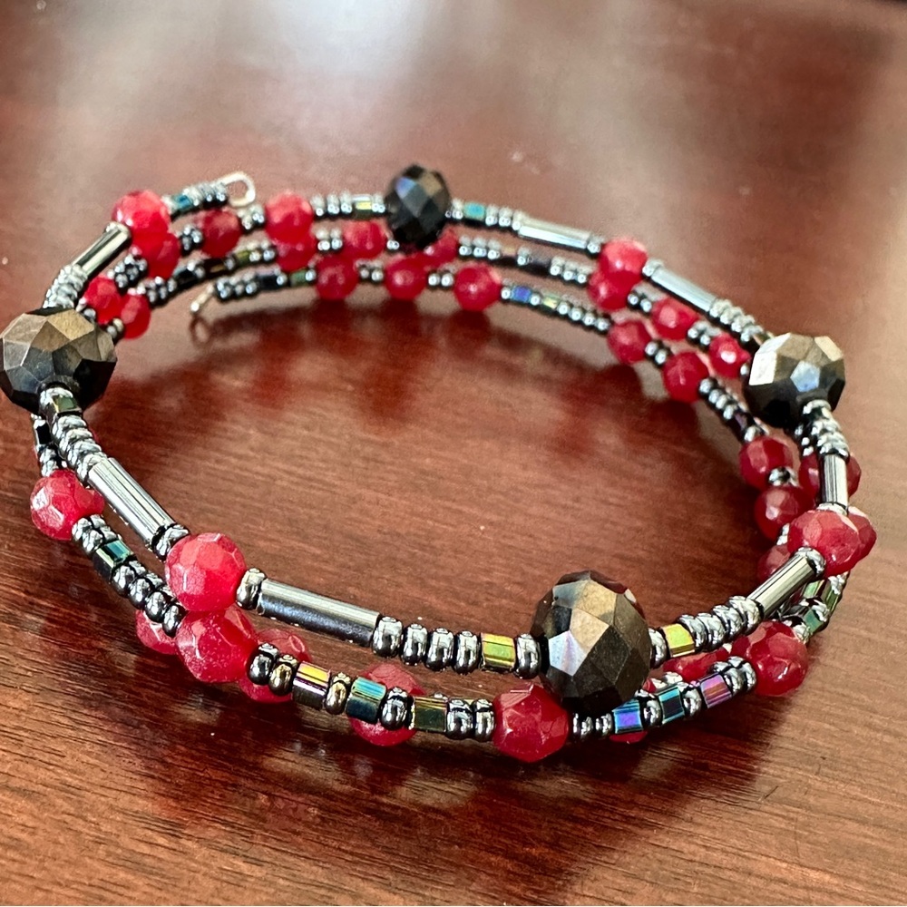 Black and red memory cuff bracelet
